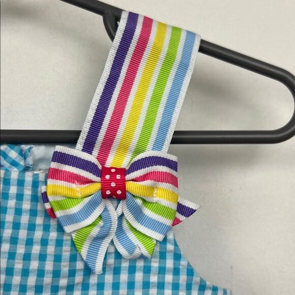 Emily Rose blue and white searsucker gingham cupcake appliqué Birthday dress - Picture 4 of 10